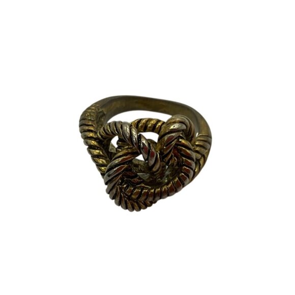 Vintage Knotted Rope Nautical Coastal Ring Antique Gold Tone Sz 6.5 - Picture 3 of 8